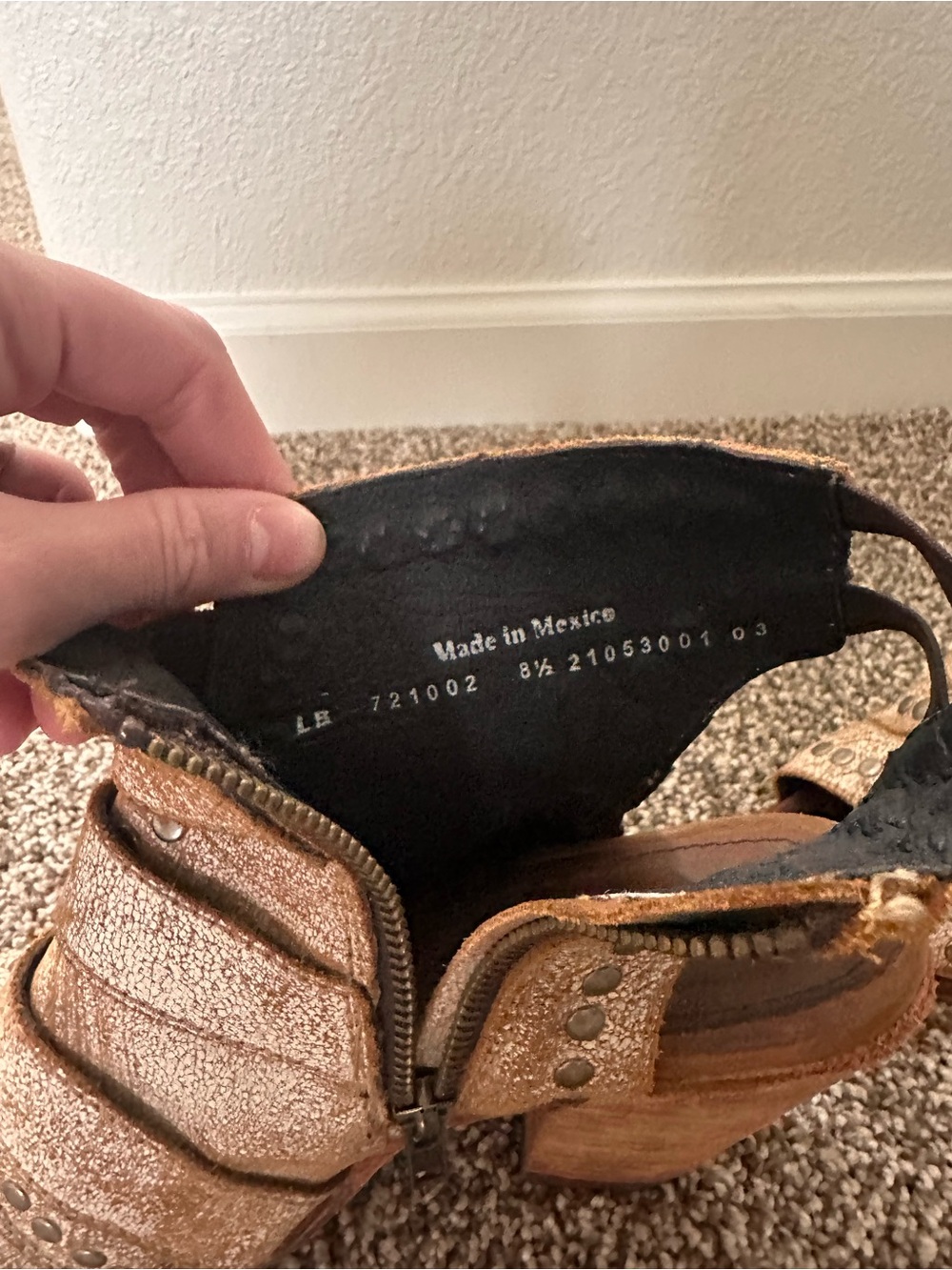 LIBERTY Black Distressed Tan Buckle Peep-Toe Ankle Boots - Picture 3 of 3